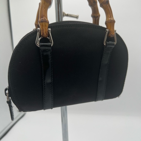 Authentic Gucci mini bamboo canvas bag with leather trim and strap like new EUC - Picture 11 of 12